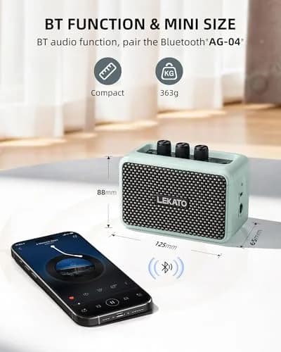 LEKATO Mini Guitar Amplifier, 5W Dual Speakers, Bluetooth, Rechargeable, 6H Playtime, Headphone Jack, Portable (Blue) thumbnail 4