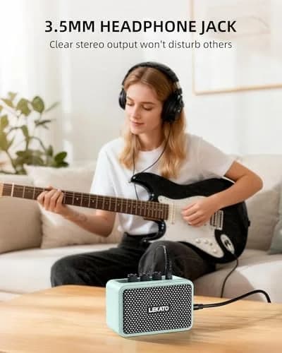 LEKATO Mini Guitar Amplifier, 5W Dual Speakers, Bluetooth, Rechargeable, 6H Playtime, Headphone Jack, Portable (Blue) thumbnail 5