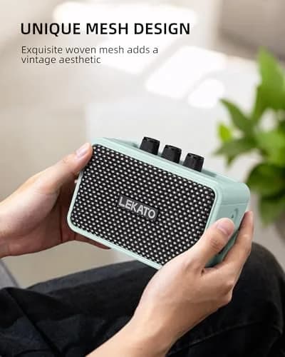 LEKATO Mini Guitar Amplifier, 5W Dual Speakers, Bluetooth, Rechargeable, 6H Playtime, Headphone Jack, Portable (Blue) thumbnail 6