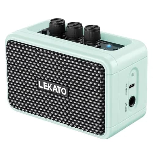 LEKATO Mini Guitar Amplifier, 5W Dual Speakers, Bluetooth, Rechargeable, 6H Playtime, Headphone Jack, Portable (Blue) thumbnail 1