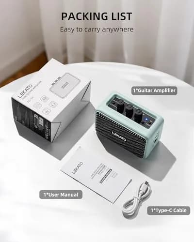 LEKATO Mini Guitar Amplifier, 5W Dual Speakers, Bluetooth, Rechargeable, 6H Playtime, Headphone Jack, Portable (Blue) thumbnail 8
