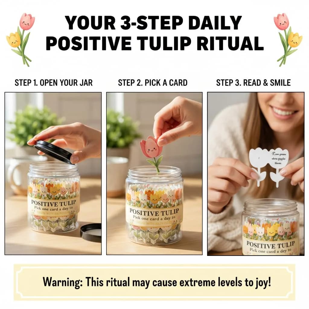 DEARMINE Positive Tulip Jar with 60 Affirmation Cards | 7.3cm (2.87in) Diameter - view 3