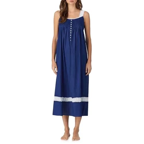 Eileen West 100% Cotton Sleeveless Nightgown 50" Navy | Elegant, Breathable & Classic thumbnail 1