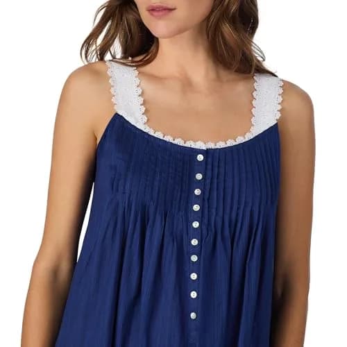 Eileen West 100% Cotton Sleeveless Nightgown 50" Navy | Elegant, Breathable & Classic thumbnail 4