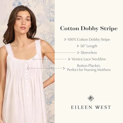 Eileen West 100% Cotton Sleeveless Nightgown 50" Navy | Elegant, Breathable & Classic thumbnail 5