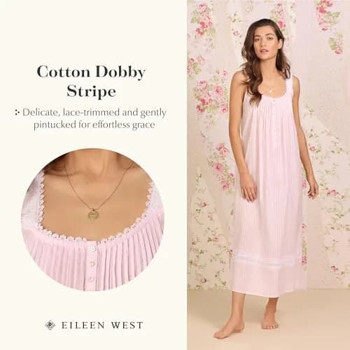Eileen West 100% Cotton Sleeveless Nightgown 50" Navy | Elegant, Breathable & Classic thumbnail 6