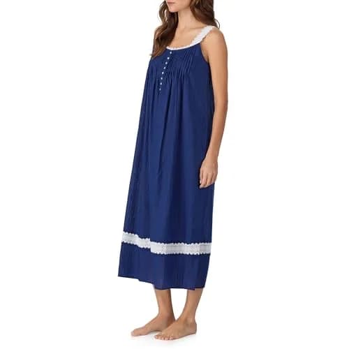 Eileen West 100% Cotton Sleeveless Nightgown 50" Navy | Elegant, Breathable & Classic thumbnail 2
