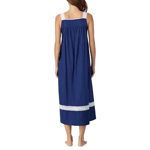 Eileen West 100% Cotton Sleeveless Nightgown 50" Navy | Elegant, Breathable & Classic thumbnail 3