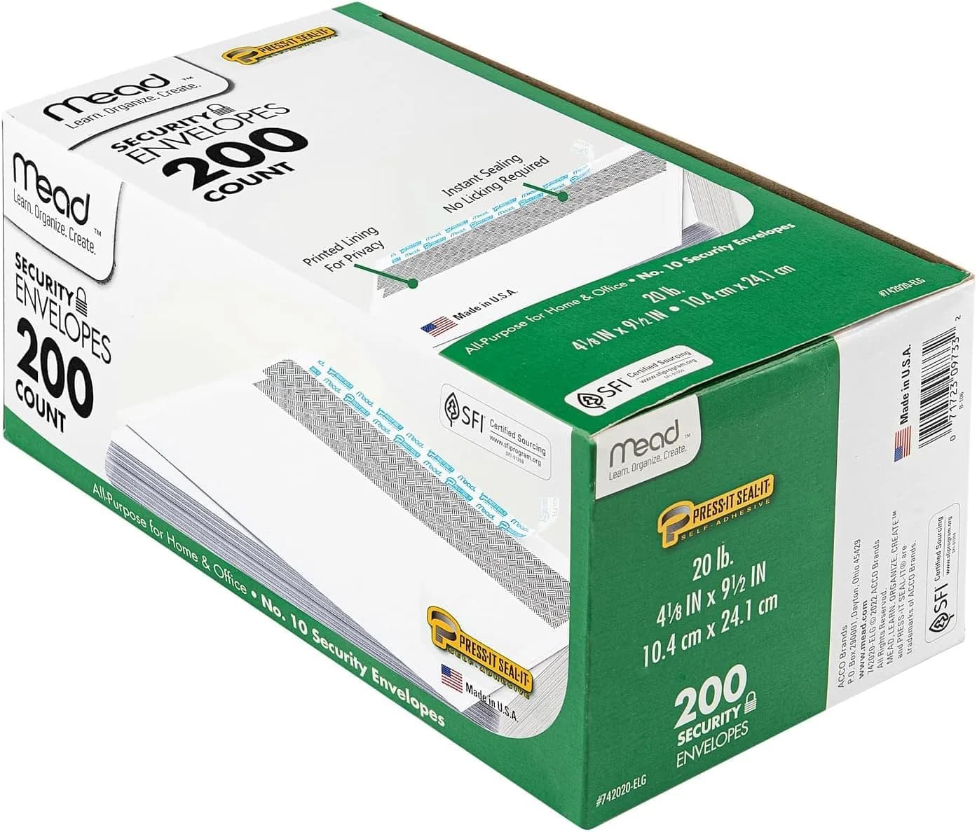Mead #10 Security Business Envelopes with Peel and Seal, Privacy Lined, 4-1/8" x 9-1/2", 200 Count (Pack of 12) - view 4