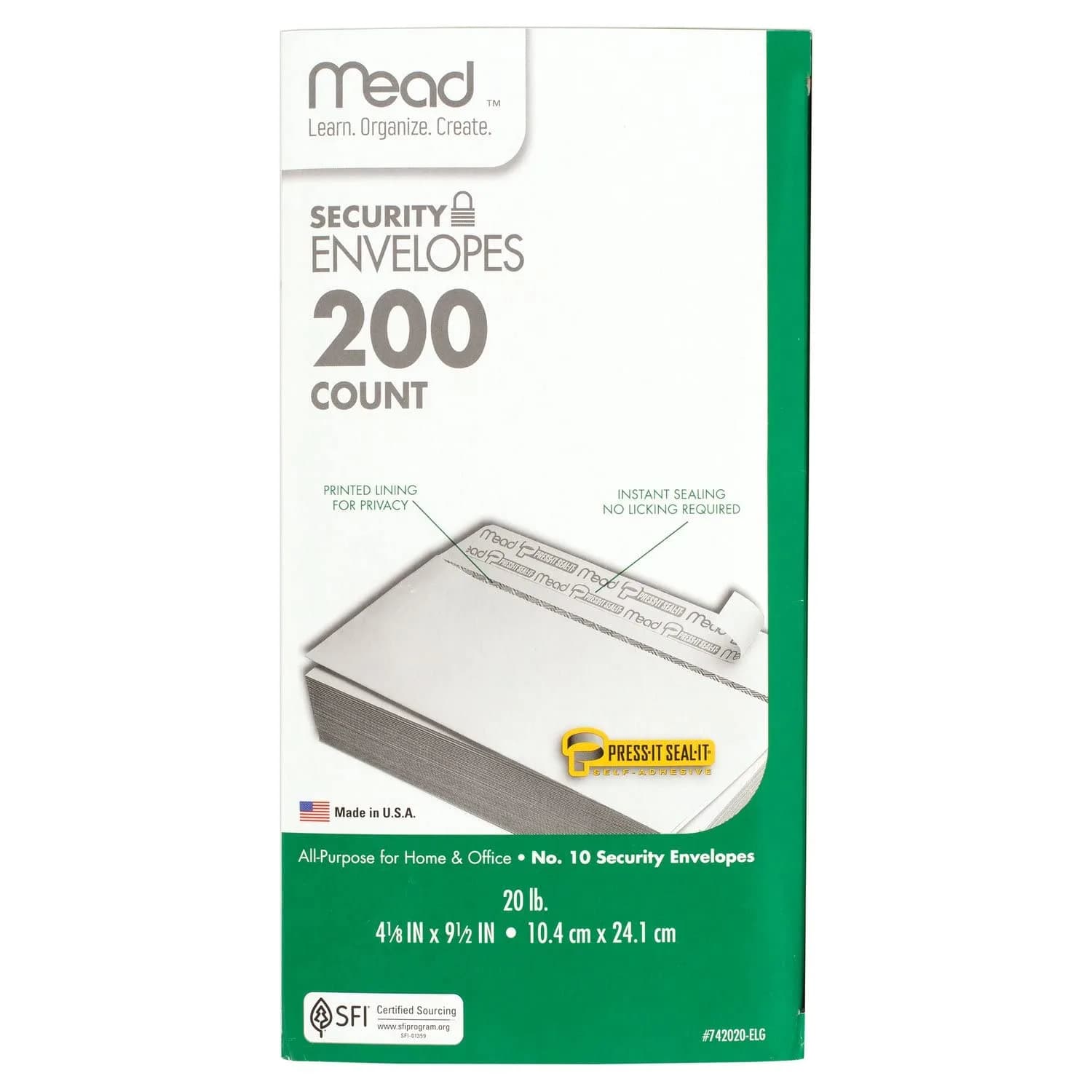 Mead #10 Security Business Envelopes with Peel and Seal, Privacy Lined, 4-1/8" x 9-1/2", 200 Count (Pack of 12) - view 6