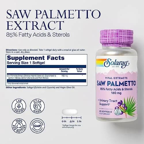 SOLARAY Saw Palmetto Extract 136 mg | Prostate & Urinary Support, Lab Verified, 60 Servings, 2-Pack thumbnail 2