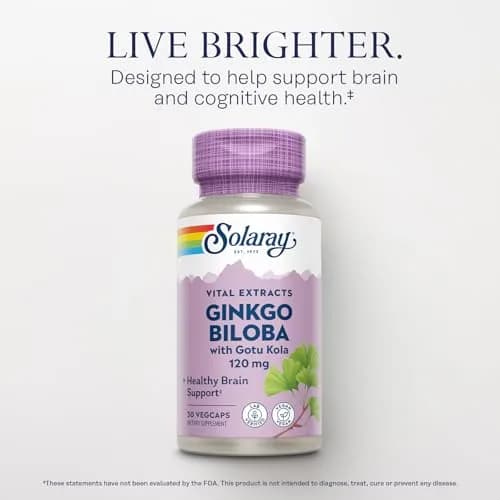 SOLARAY Ginkgo Biloba Extract with Gotu Kola | Brain & Female Libido Support | Vegan, Lab Verified, 60 Servings thumbnail 1