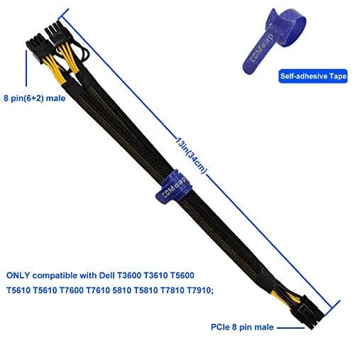 COMeap GPU Power Cable for Dell T3600 T3610 T5600 T5610 T5610 T7600 T7610 5810 T5810 T7810, 8 Pin PCIe to Dual 8 Pin(6+2) Male PCIe Power Adapter 13-inch(34cm) (Pack of 2) thumbnail 4