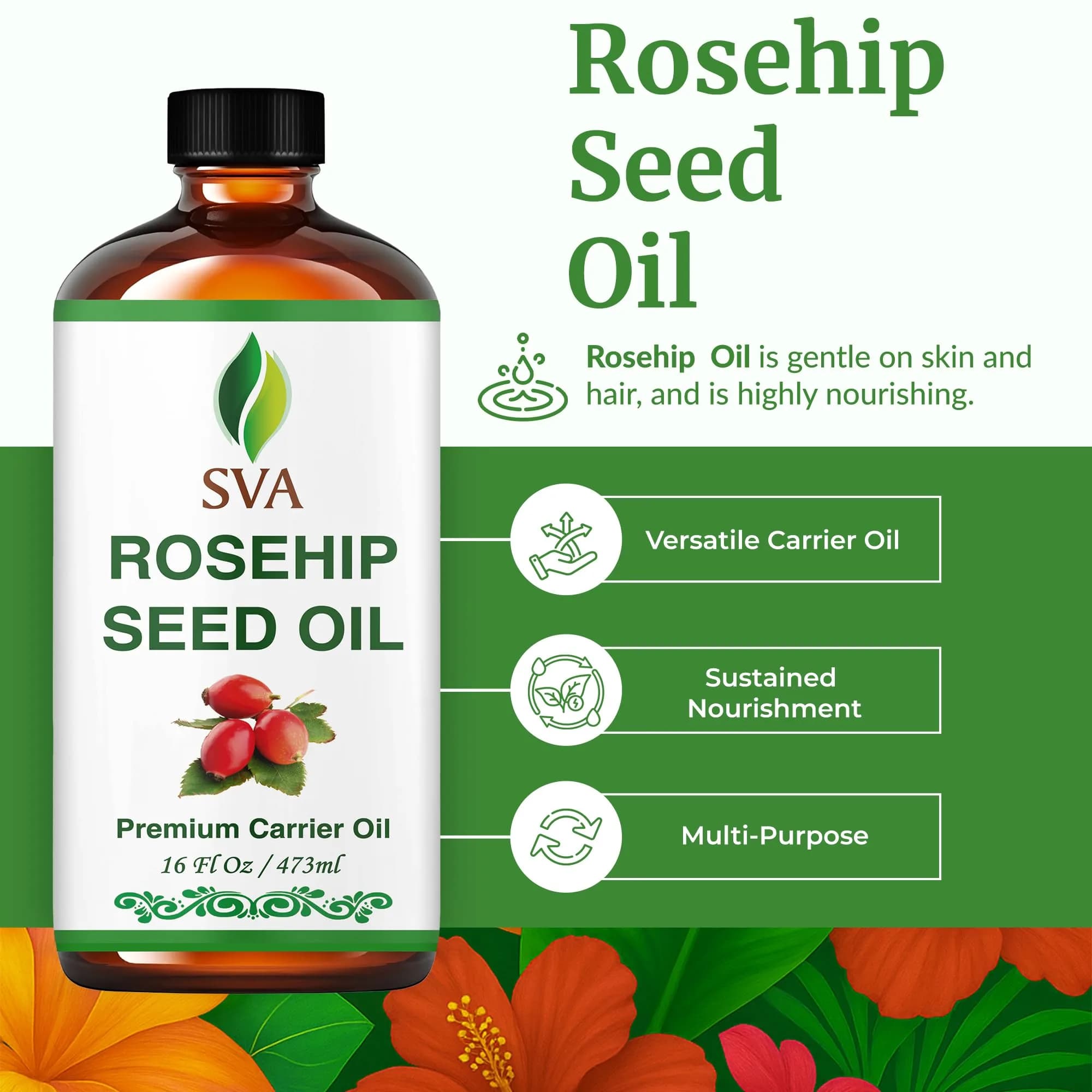 SVA ORGANICS Rosehip Seed Carrier Oil - 16 Fl Oz (473 ml) - Pure & Natural - view 2