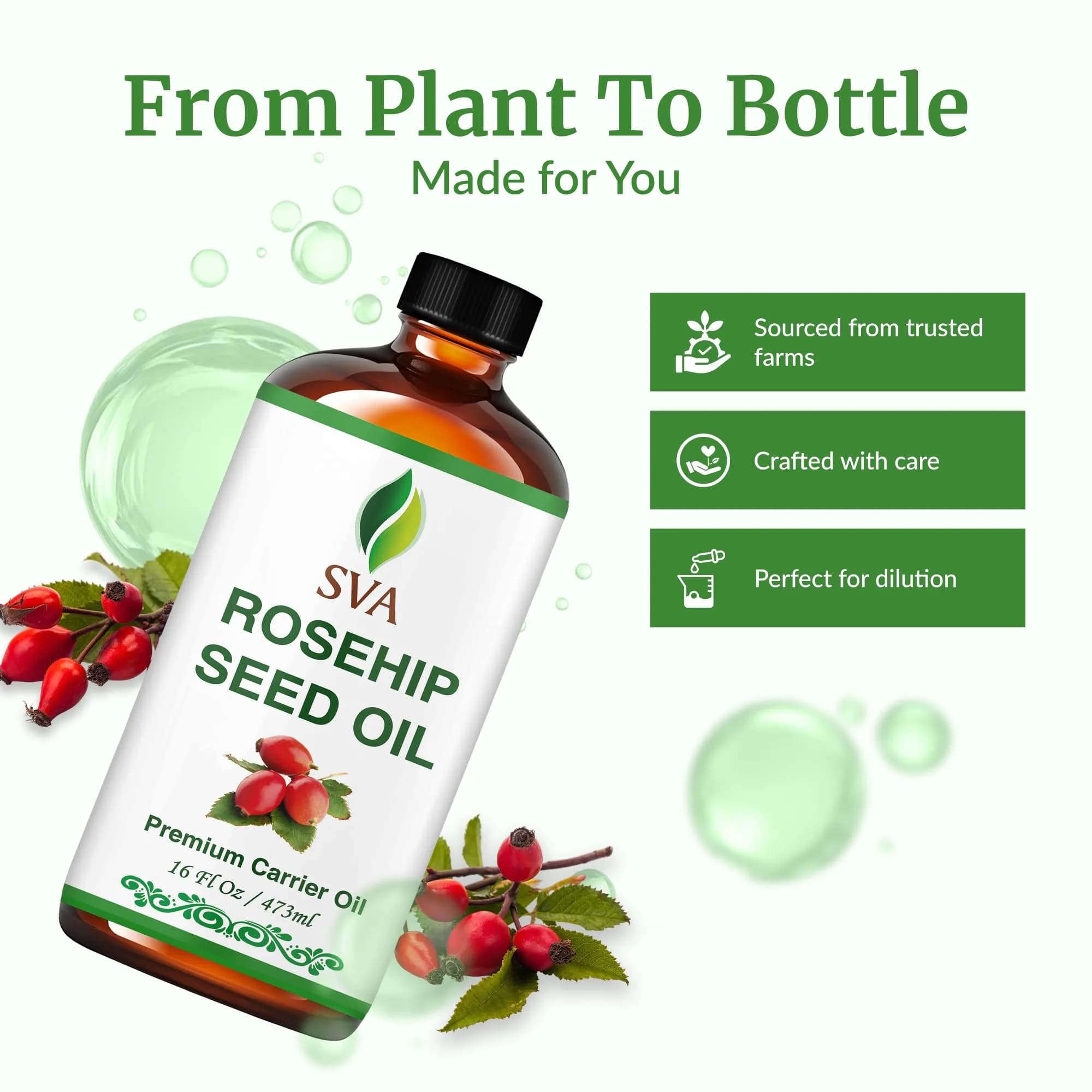 SVA ORGANICS Rosehip Seed Carrier Oil - 16 Fl Oz (473 ml) - Pure & Natural - view 4