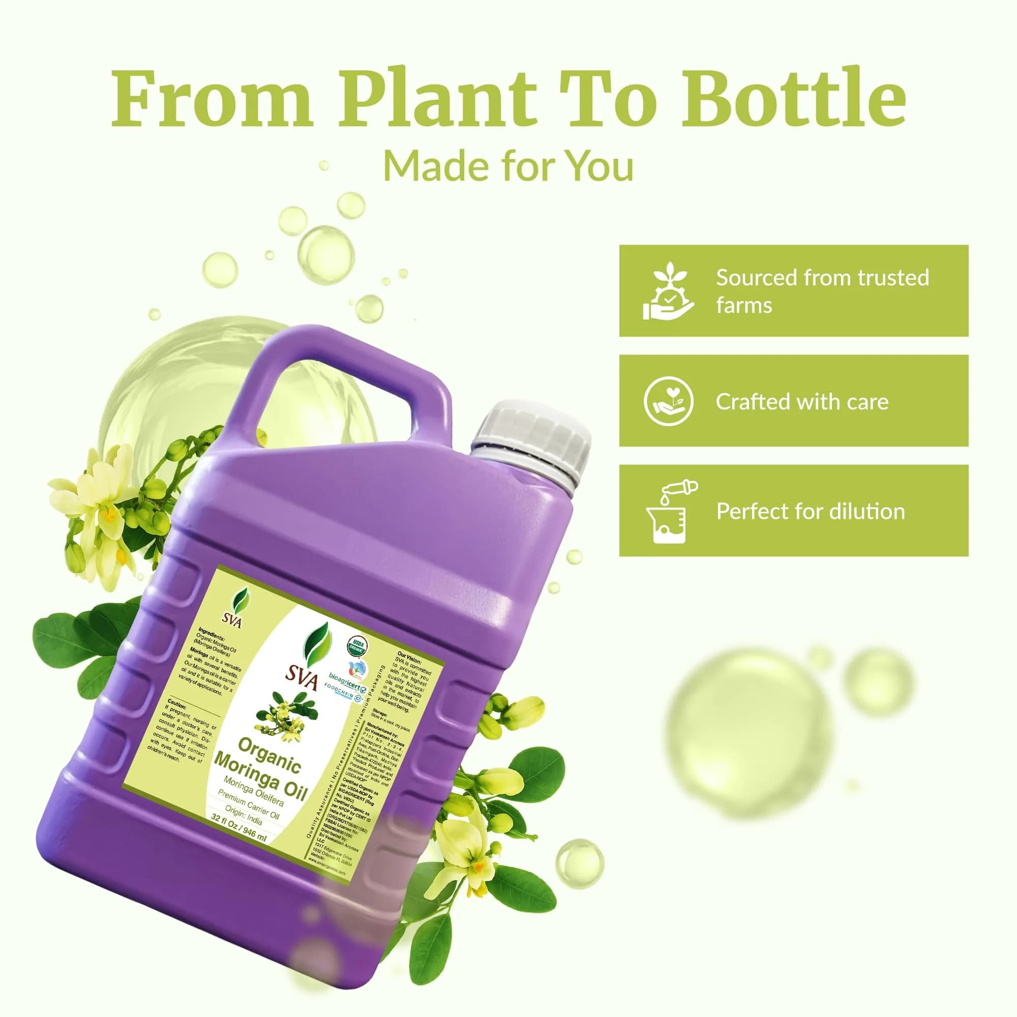 SVA ORGANICS Organic Moringa Seed Carrier Oil 946 ml (32 Fl Oz) | Cold-Pressed for Skin & Hair - view 4