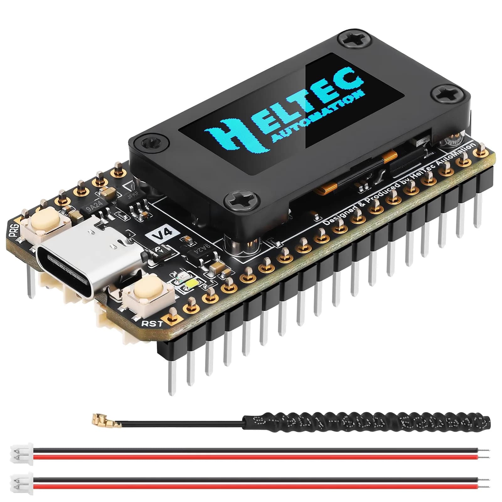 Meshnology ESP32 LoRa V4 Development Board | Upgraded ESP32-S3 SX1262 IoT Module with OLED & GPS Support — Dark Black