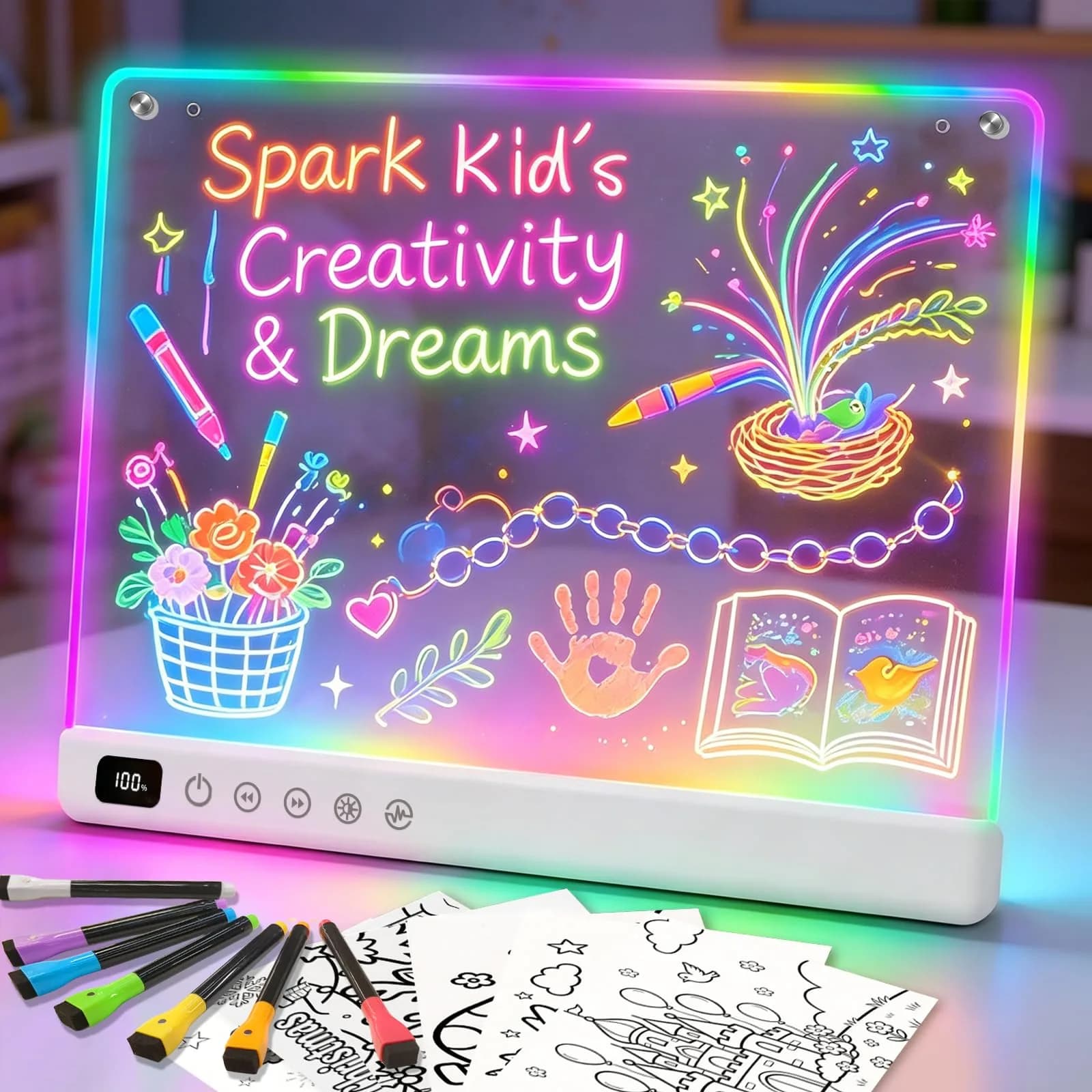 LUMIBOARD LED Drawing Board 35.3 cm (13.7 x 11 inches) | 8 Colors, 6 Modes, Rechargeable, Gift for Kids - main product image