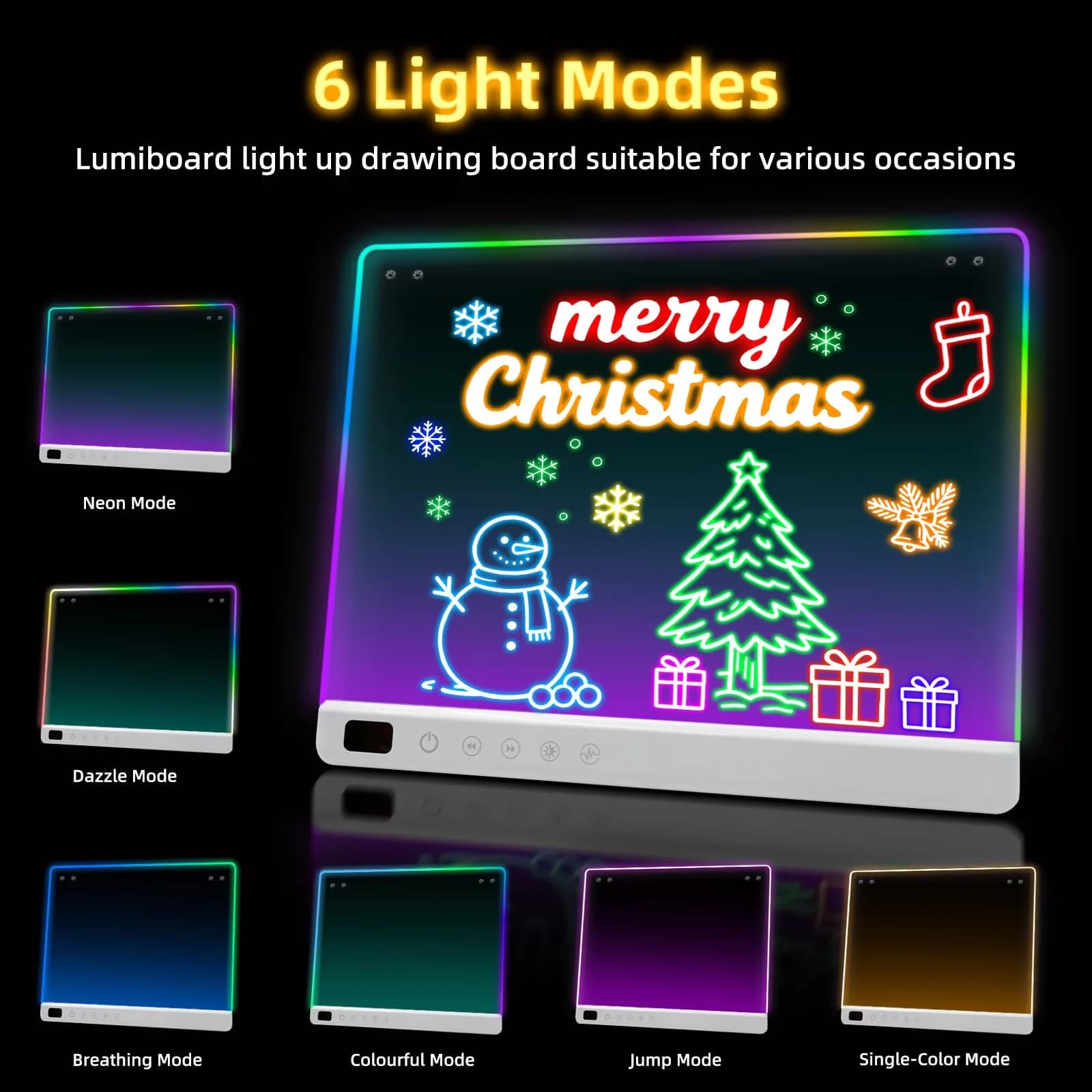 LUMIBOARD LED Drawing Board 35.3 cm (13.7 x 11 inches) | 8 Colors, 6 Modes, Rechargeable, Gift for Kids - view 5