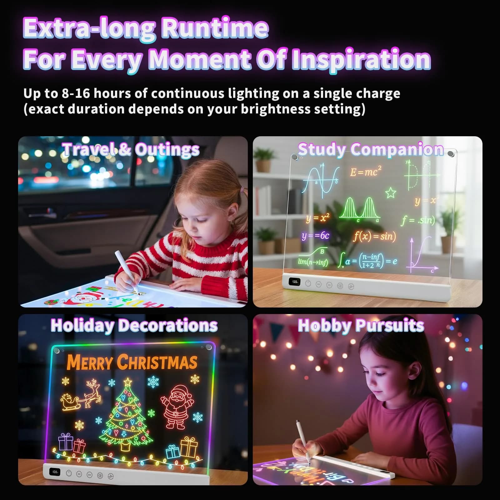 LUMIBOARD LED Drawing Board 35.3 cm (13.7 x 11 inches) | 8 Colors, 6 Modes, Rechargeable, Gift for Kids - view 3