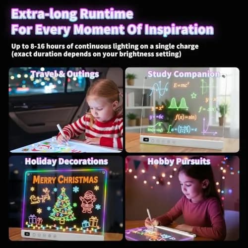 LUMIBOARD LED Drawing Board 35.3 cm (13.7 x 11 inches) | 8 Colors, 6 Modes, Rechargeable, Gift for Kids thumbnail 3
