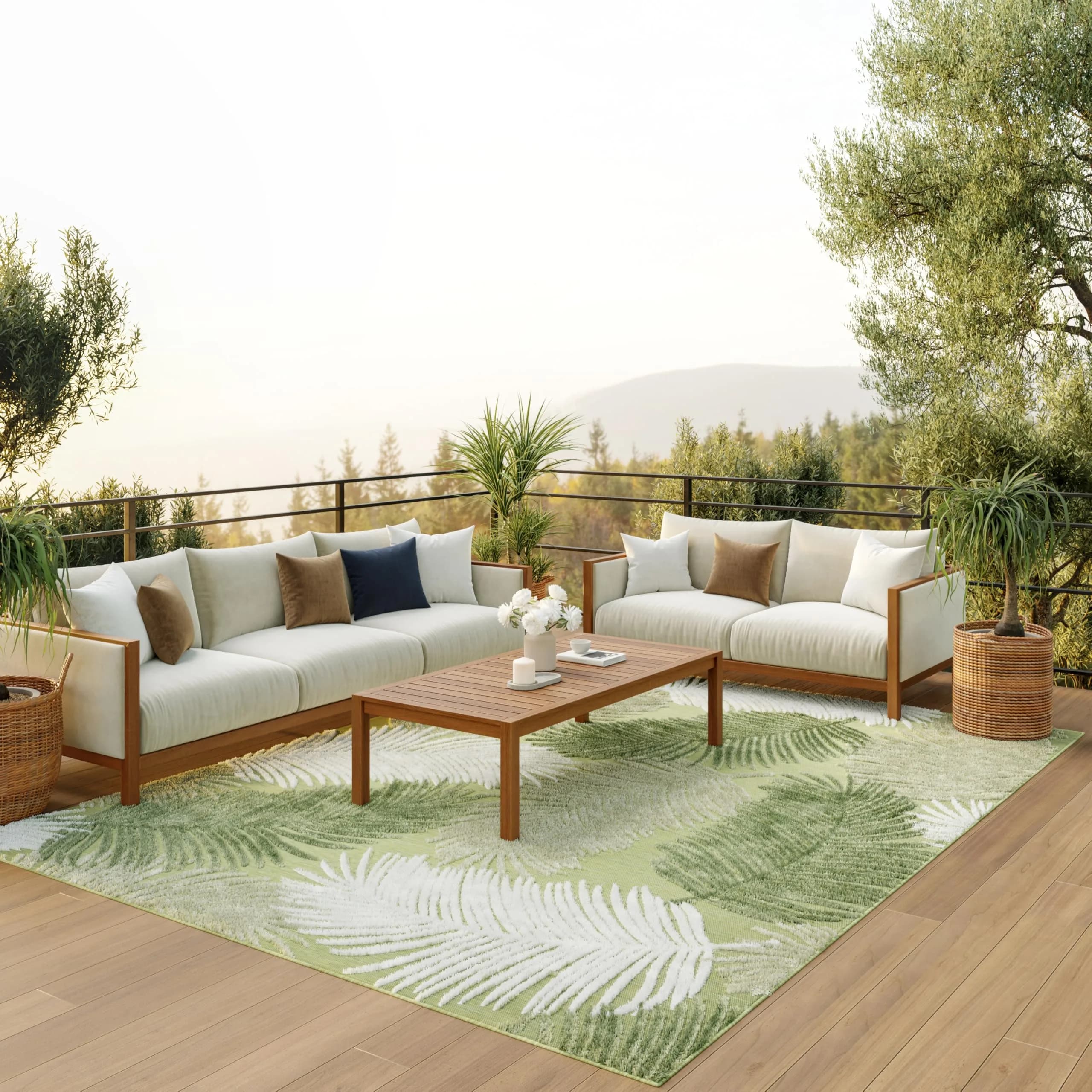 Nourison Suncoast Green 9' x 12' Area Rug | Easy Clean, Non Shedding, Tropical Style (9' x 12')
