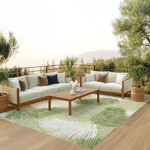 Nourison Suncoast Green 9' x 12' Area Rug | Easy Clean, Non Shedding, Tropical Style (9' x 12') thumbnail 1