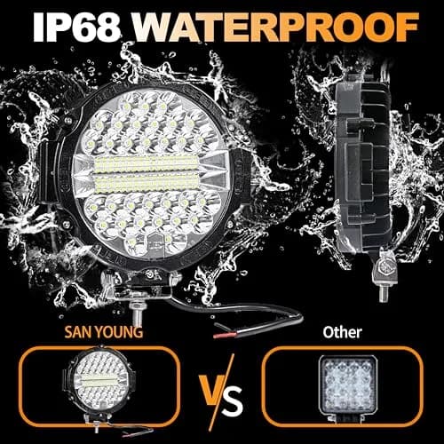 SAN YOUNG 7 Inch Round LED Off Road Lights 201W 12000lm (4 Pack) | Flood Spot Combo Beam for Trucks, ATVs, UTVs thumbnail 4