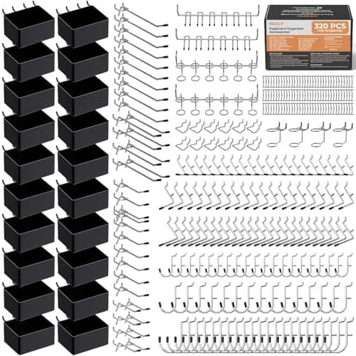 INCLY 320PCS Pegboard Accessories Organizer Kit with Peg Board Hooks & Bins, 2.52 kg (5.56 lb) | Garage & Workshop Storage Solution thumbnail 1