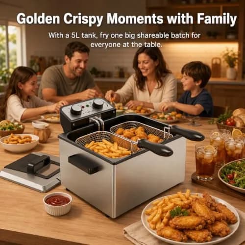 Vexon Electric Deep Fryer 5L | 1800W Stainless Steel Countertop Fryer with Removable Basket & Adjustable Temp thumbnail 6