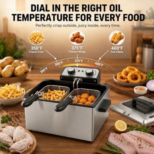 Vexon Electric Deep Fryer 5L | 1800W Stainless Steel Countertop Fryer with Removable Basket & Adjustable Temp thumbnail 3