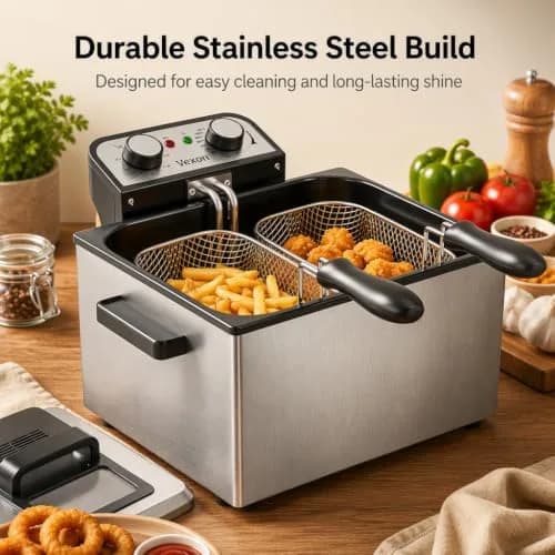 Vexon Electric Deep Fryer 5L | 1800W Stainless Steel Countertop Fryer with Removable Basket & Adjustable Temp thumbnail 4