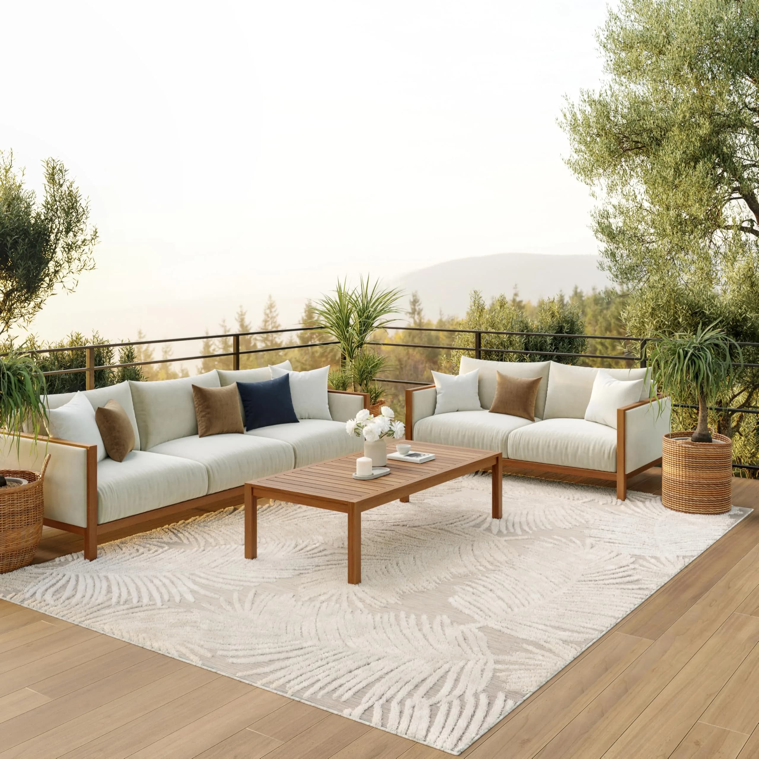 Nourison Suncoast Beige 7'10" x 9'10" Area Rug | Easy Clean, Non Shedding, Indoor/Outdoor (8' x 10')