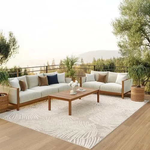 Nourison Suncoast Beige 7'10" x 9'10" Area Rug | Easy Clean, Non Shedding, Indoor/Outdoor (8' x 10') thumbnail 1