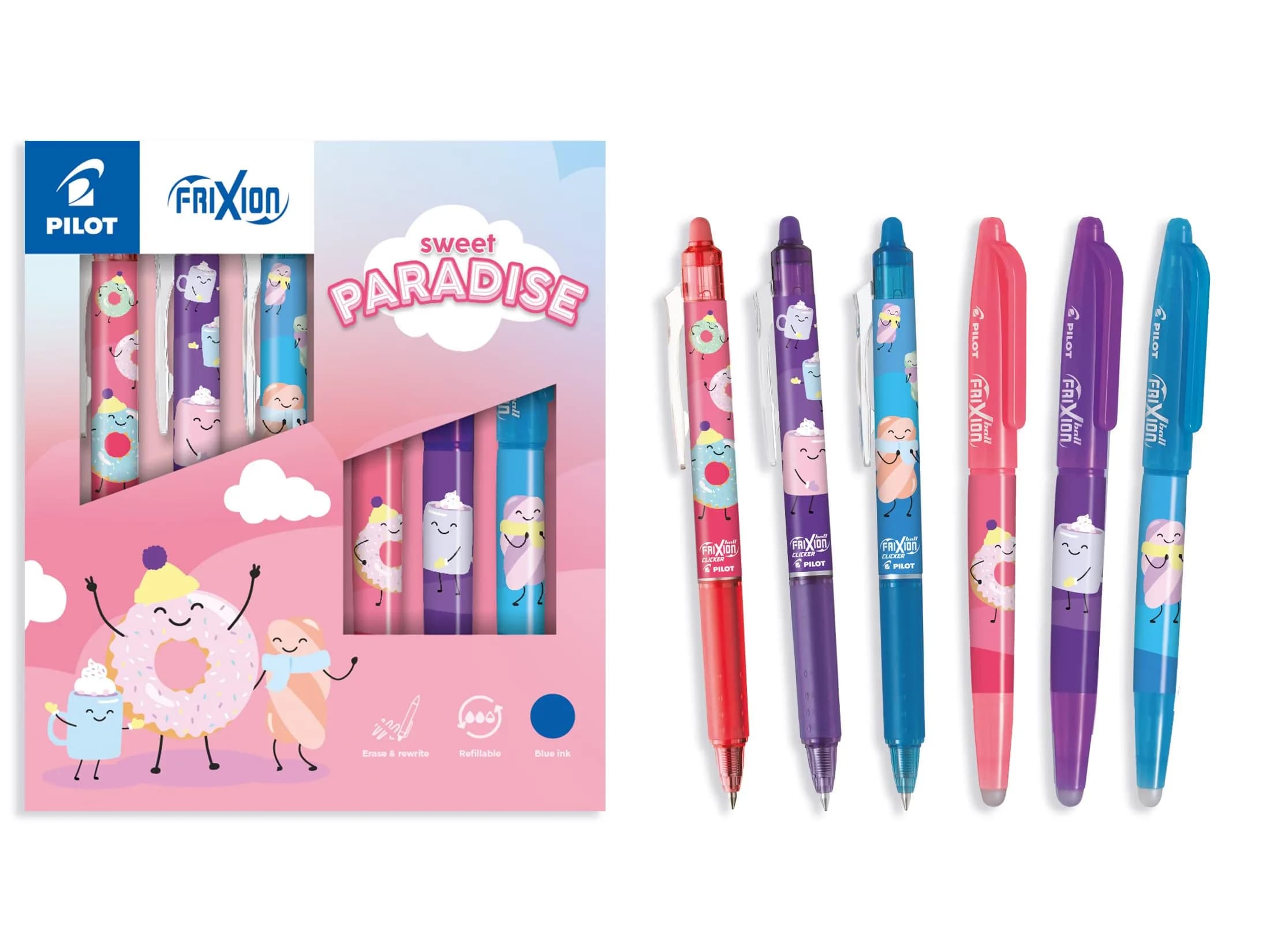 PILOT Frixion Ball Collector's Box 3 Frixion Ball + 3 FriXion Ball Clickers Erasable Pens, 0.7mm Tip (6 Pens Total) - main product image