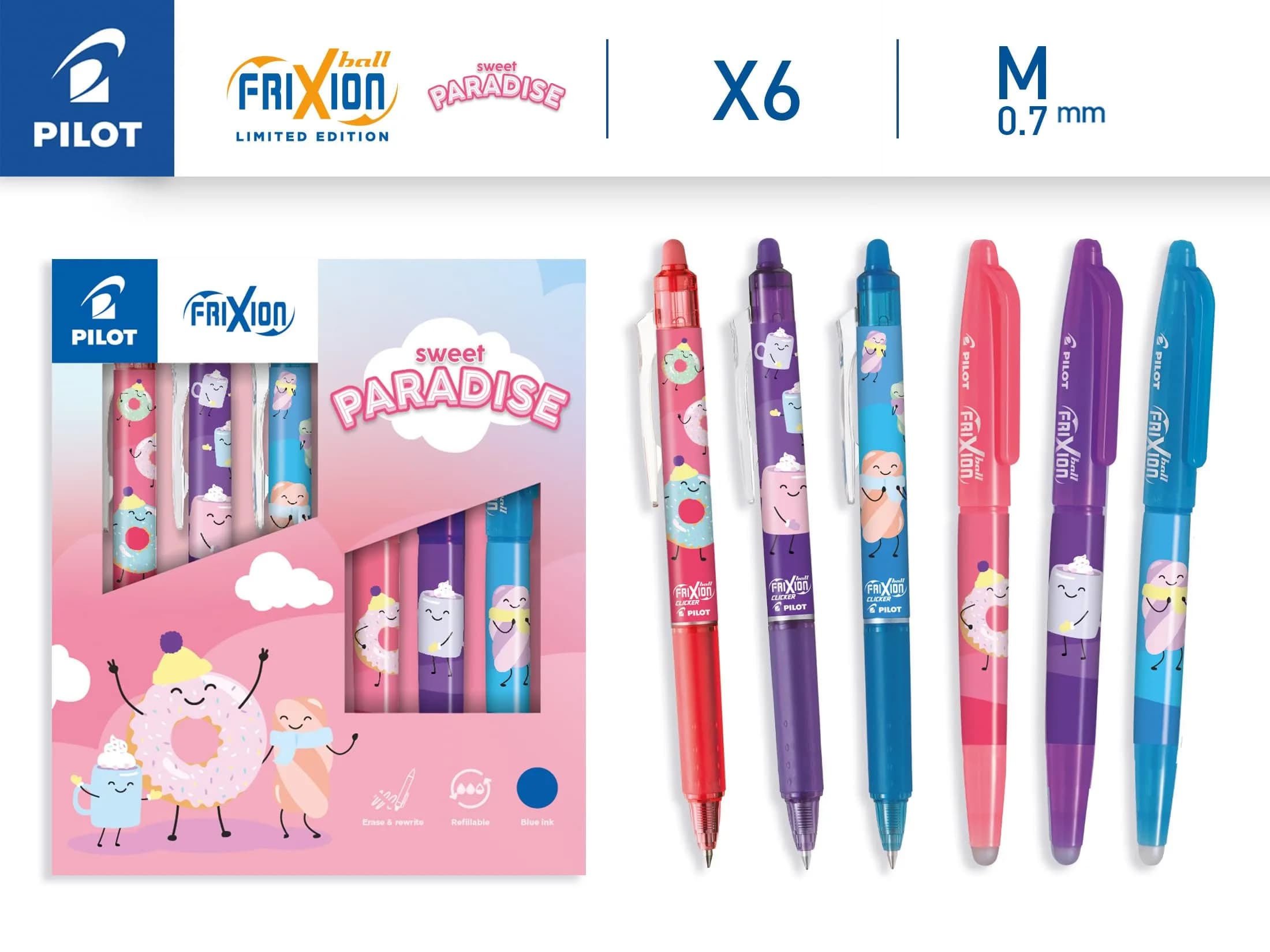 PILOT Frixion Ball Collector's Box 3 Frixion Ball + 3 FriXion Ball Clickers Erasable Pens, 0.7mm Tip (6 Pens Total) - view 2