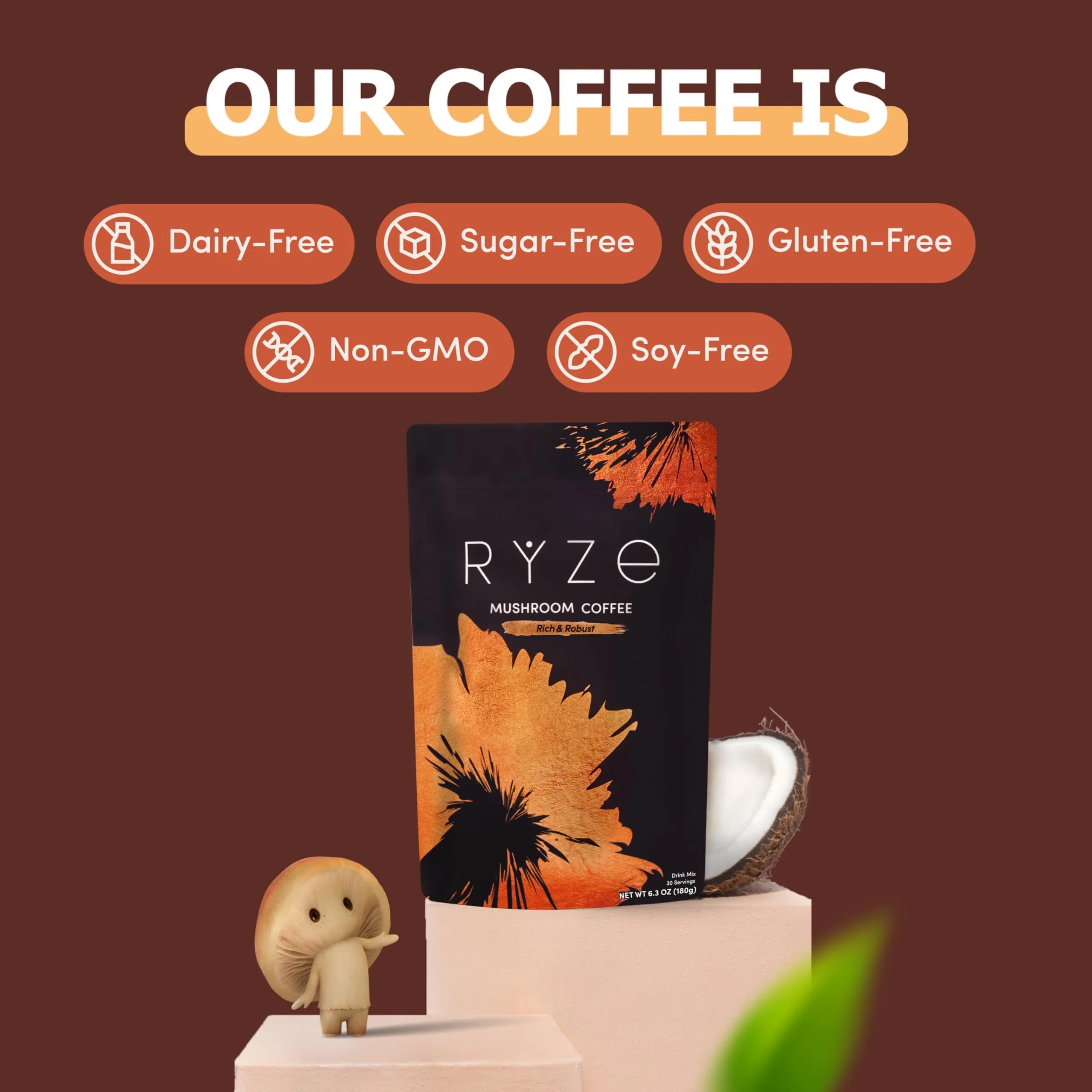 RYZE Organic Mushroom Coffee Dark Roast 179g (6.3 Oz) | Adaptogenic Blend for Energy & Focus - view 8