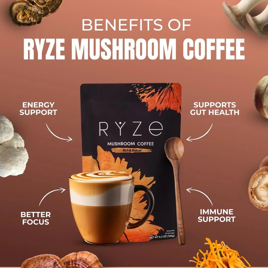 RYZE Organic Mushroom Coffee Dark Roast 179g (6.3 Oz) | Adaptogenic Blend for Energy & Focus - view 2