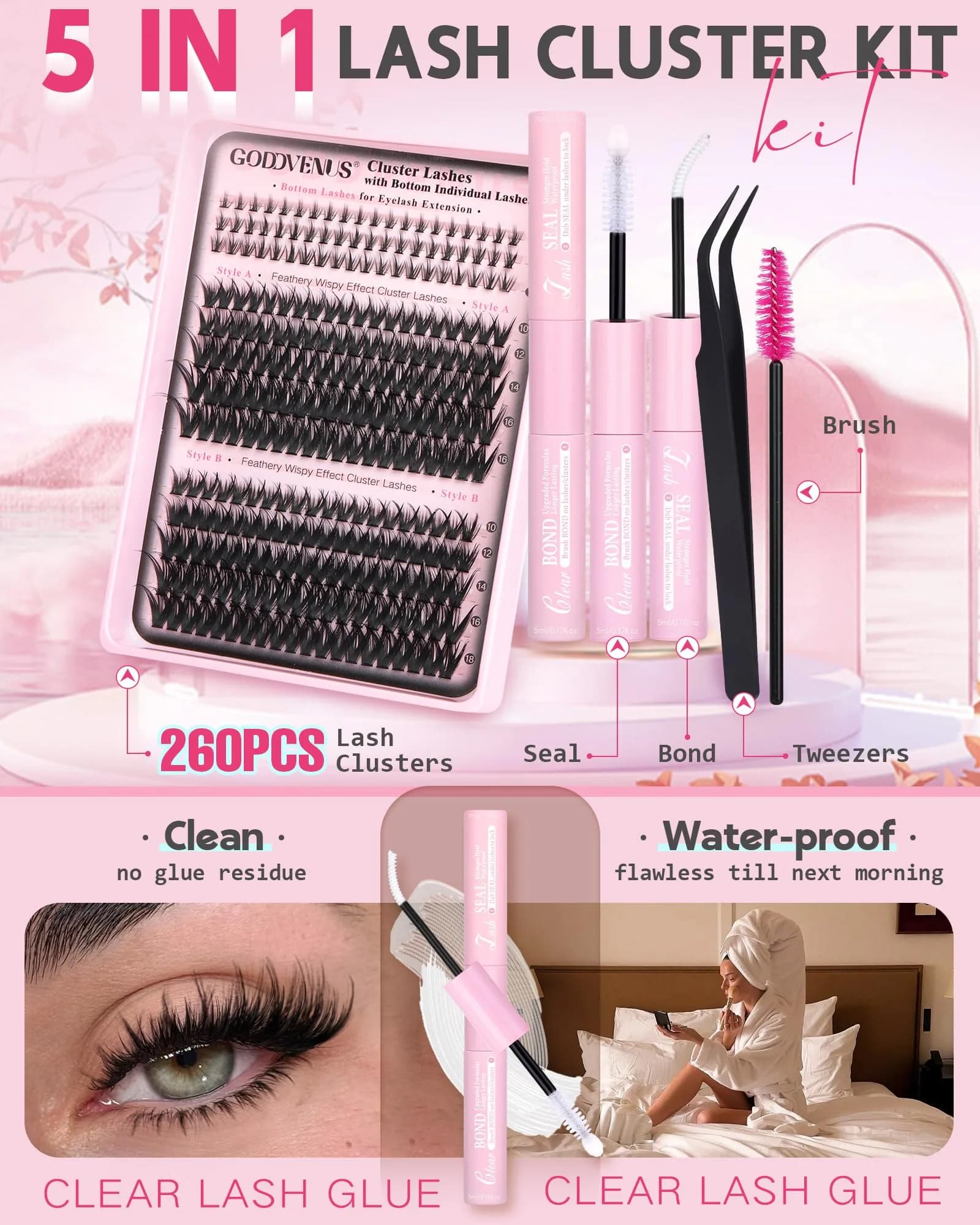 Goddvenus Natural False Eyelash Clusters Kit C Curl | 260 Count DIY Wispy - view 3