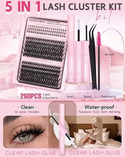 Goddvenus Natural False Eyelash Clusters Kit C Curl | 260 Count DIY Wispy thumbnail 3