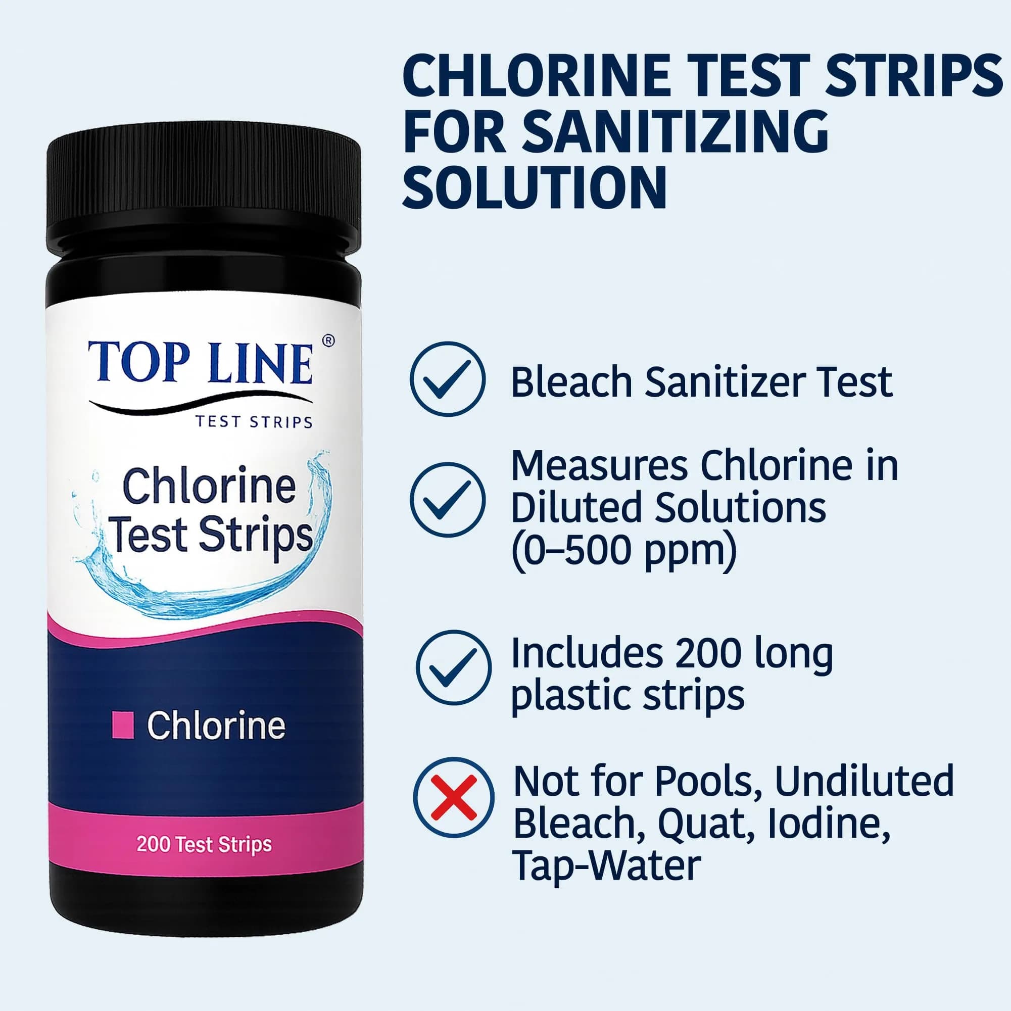 TOP LINE TEST STRIPS 200 Chlorine Test Strips for Food Service 0-500 ppm (Pack of 2) - view 2