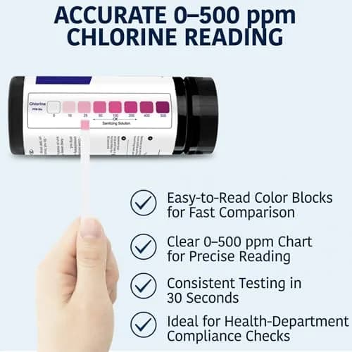 TOP LINE TEST STRIPS 200 Chlorine Test Strips for Food Service 0-500 ppm (Pack of 2) thumbnail 3