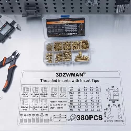 3DZWMAN Vertical Heat Set Insert Tool Press with 380PCS M2-M8 Brass Metric Knurled Inserts & 60W Soldering Iron | 210mm Insertion Height thumbnail 4