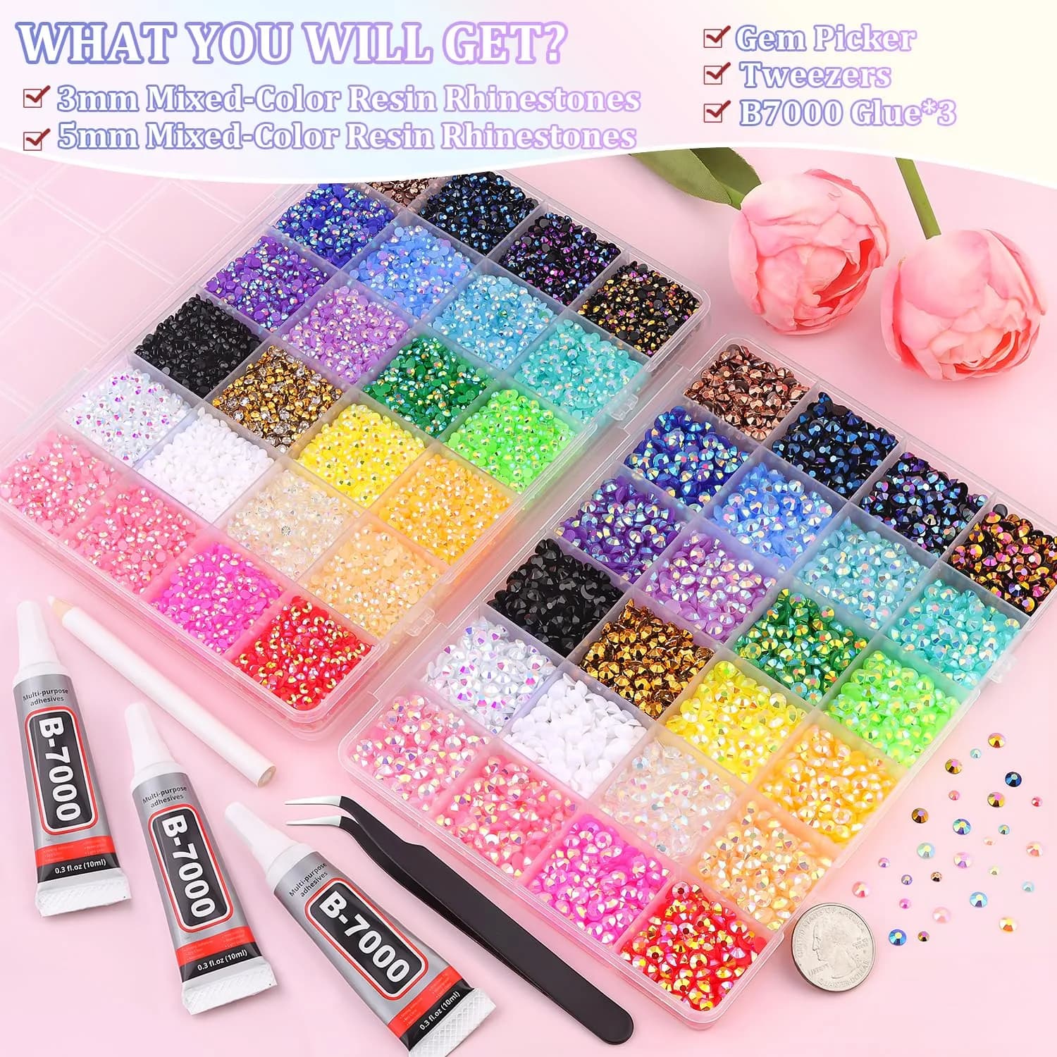 TINKRSTUFF Jelly Rhinestones for Bedazzling 38500Pcs 3mm & 5mm Multicolor Resin Gems | Sparkle & Shine DIY Crafts - view 2