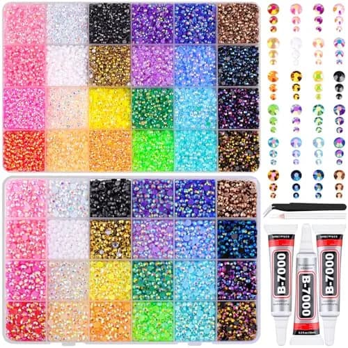 TINKRSTUFF Jelly Rhinestones for Bedazzling, 40000Pcs 3/4/5mm Multicolor Flatback Resin Gems with Glue & Tweezers | Craft Bead - main product image