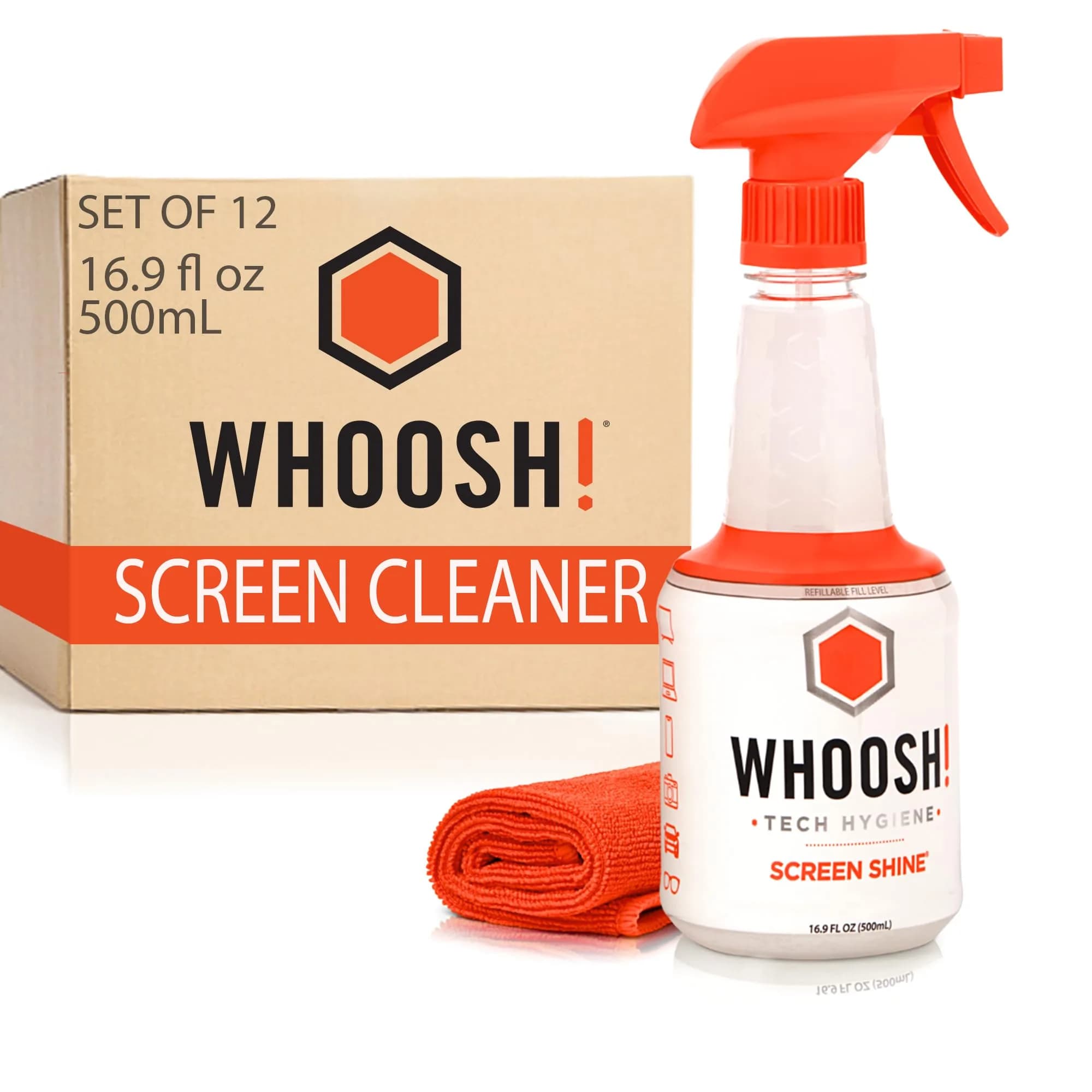 WHOOSH! Pro Screen Cleaner 1000ml (33.8 Fl Oz) | Streak-Free Electronics Cleaning Kit for TVs, Laptops, and Phones — 16.9 Fl Oz