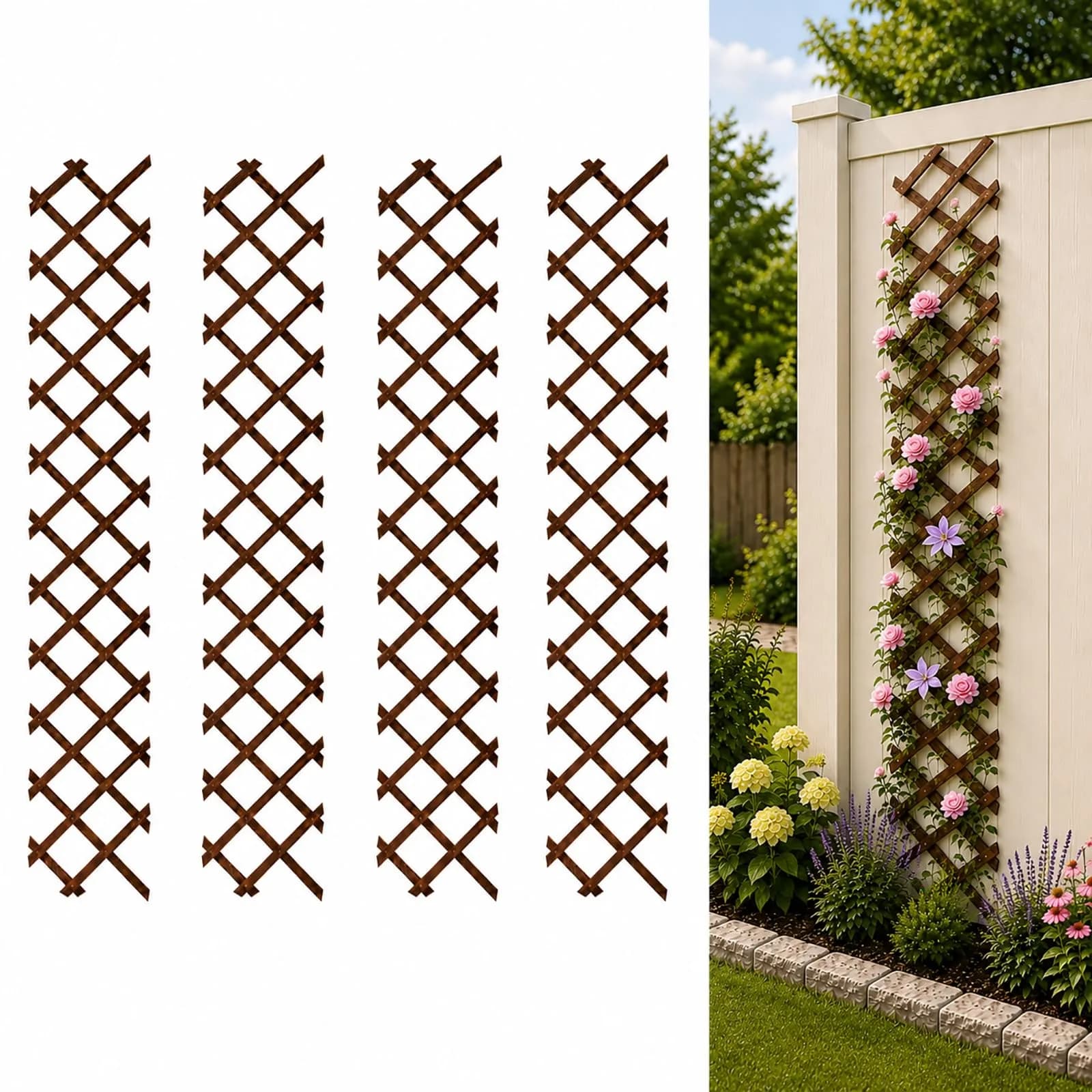 Tilinyan & one Expandable Garden Trellis 13" x 68" (4 PCS) | Climbing Plant Support Structure for Outdoor Vines - main product image