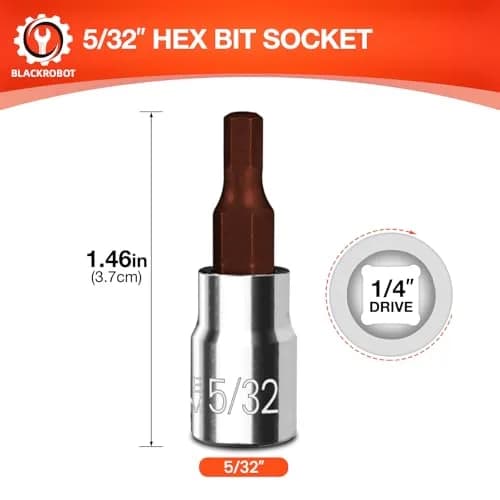 BLACKROBOT 5/32 inch Hex Bit Socket 1/4 Inch Drive SAE S2 Steel | Precision Fit for Automotive Repair thumbnail 2