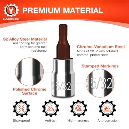 BLACKROBOT 5/32 inch Hex Bit Socket 1/4 Inch Drive SAE S2 Steel | Precision Fit for Automotive Repair thumbnail 3