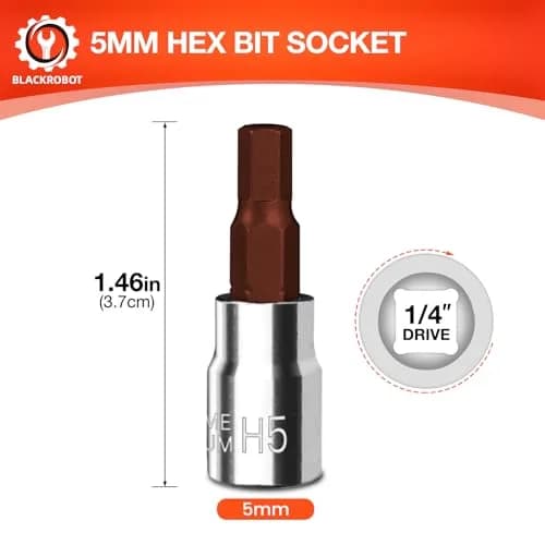 BLACKROBOT 5 mm Hex Bit Socket, 1/4 Inch Drive H5 Allen Key Socket, S2 Steel Head | Precision Fit for Motorcycles & Cars thumbnail 2